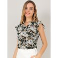thumbnail image 2 of Allegra K Blusa Floral Informal Cuello V Mangas Casquillo Con Volantes Para Mujer Negro S Unique Bargains Blusa, 2 of 6