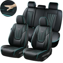 Coverado Blue Trim Car Seat Covers Full Set, Waterproof Faux Leather Front and Back Seat Protectors, Airbag Compatible Covers Universal Fit Cars SUVs Sedans and Trucks