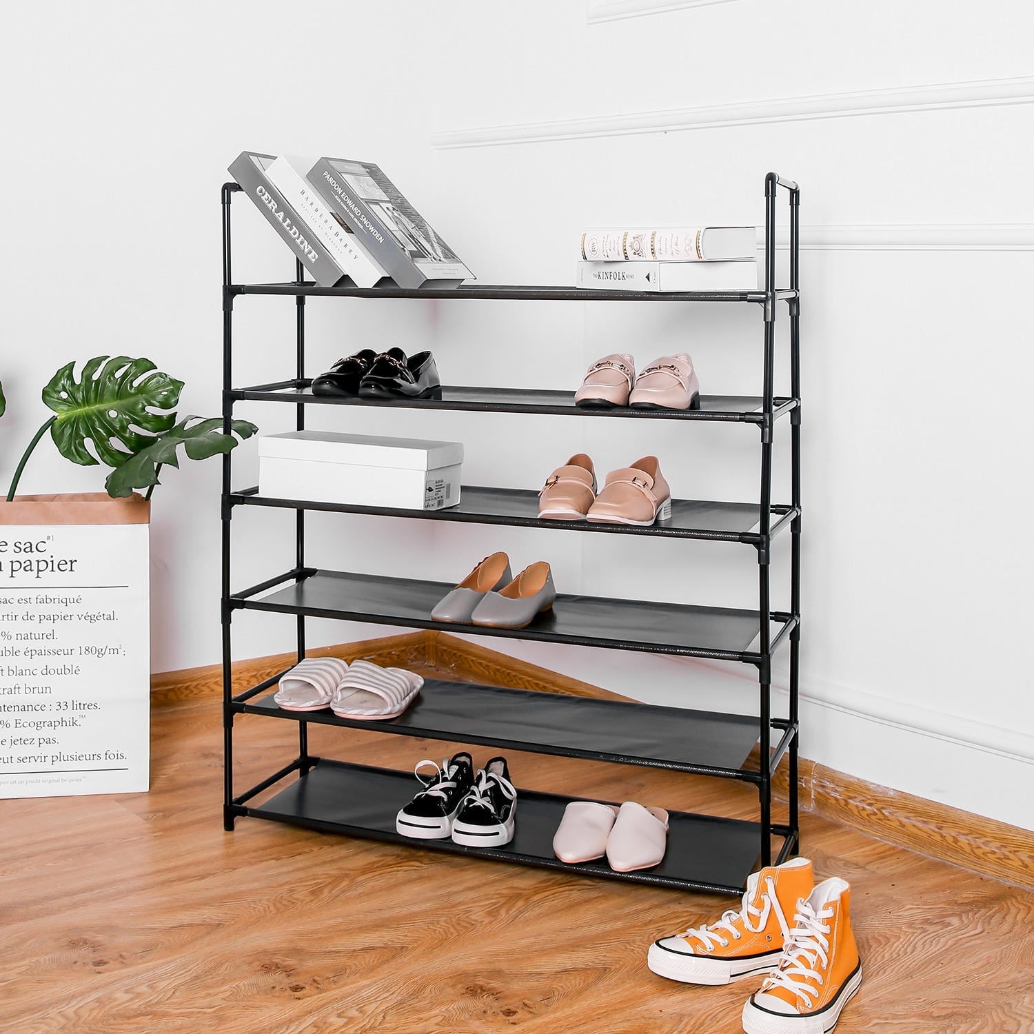 6 Tier Stackable Shoe Rack 30 Pair Entryway Shoe Shelf Shoes Storage Organizer Black Walmart