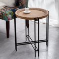thumbnail image 4 of GZXS Modern Round Accent Table with Wood Top and Pin-Leg Metal Base, 21.3" Circle Side Table for Small Spaces (Brown+Black), 4 of 8