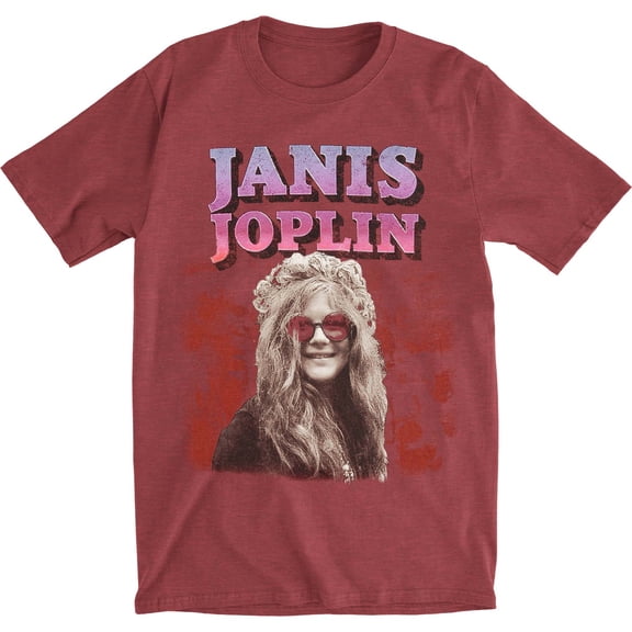 Men's Janis Joplin Rose Colored Glasses Slim Fit T-shirt Small Heather Burgundy