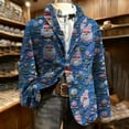 thumbnail image 2 of oelaio Men's Ugly Christmas Blazer Corduroy Xmas Print Holiday Party Jacket Two Button Slim Fit Business Office Blazers with Pockets Blue S, 2 of 8