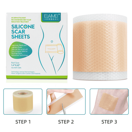ELAIMEI Medical Grade Silicone Scar Sheets - 1.6" X 60" Reusable Silicone Tape Roll