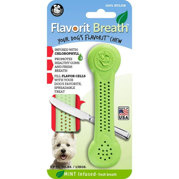 Pet Qwerks Flavorit Nylon Dog Bone Chew Toy, Breath/Mint Flavor, Medium