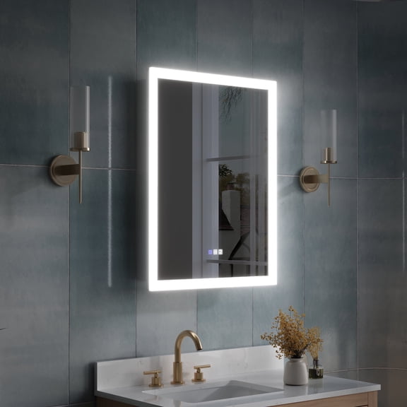ANGELES HOME 24" x 32"LED Medicine Cabinet with Lights, 3X Magnification Makeup Mirror, Bathroom Vanity Mirror Cabinet with Storage, Defogger, Dimmable, Memory Function, Outlets & USB, Left Open Door