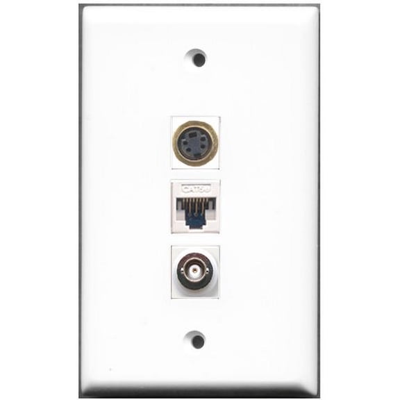 RiteAV - 1 Port S-Video 1 BNC 1 Cat5e Ethernet White Wall Plate