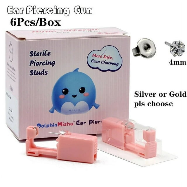 6Pcs/Box Disposable No Pain Ear Piercing Cartilage Tragus Helix Gun Unit ear Stud Display Piercing Tool Kit Ear Piercing Unit