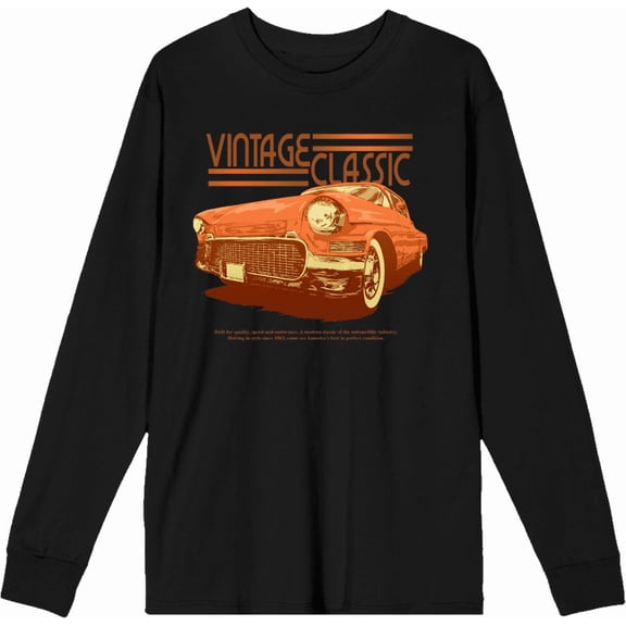 Car Fanatic Vintage Classic Orange Car Adult Black Crew Neck Long Sleeve Tee-Medium