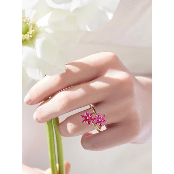 1Pcs Flower Cubic Zirconia Finger Rings Golden Stackable Wrap Ring Trendy Jewelry for Women Birthday Festival Elegant Jewelry Gifts Inner Diameter: 20mm Brown