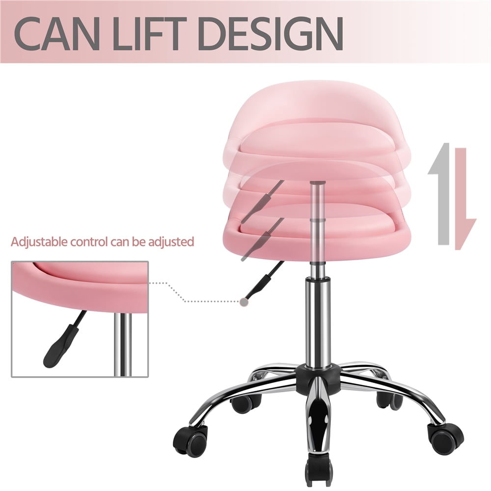 Alden Design Adjustable Swivel PU Leather Bar Stool for Salon, Pink