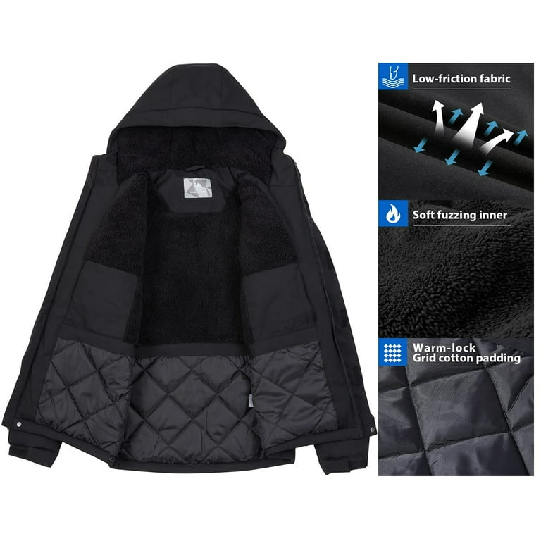 CAMEL CROWN Women s Waterproof Ski Jacket Winter Coat Windbreaker Fleece Inner Snow Hiking Black L