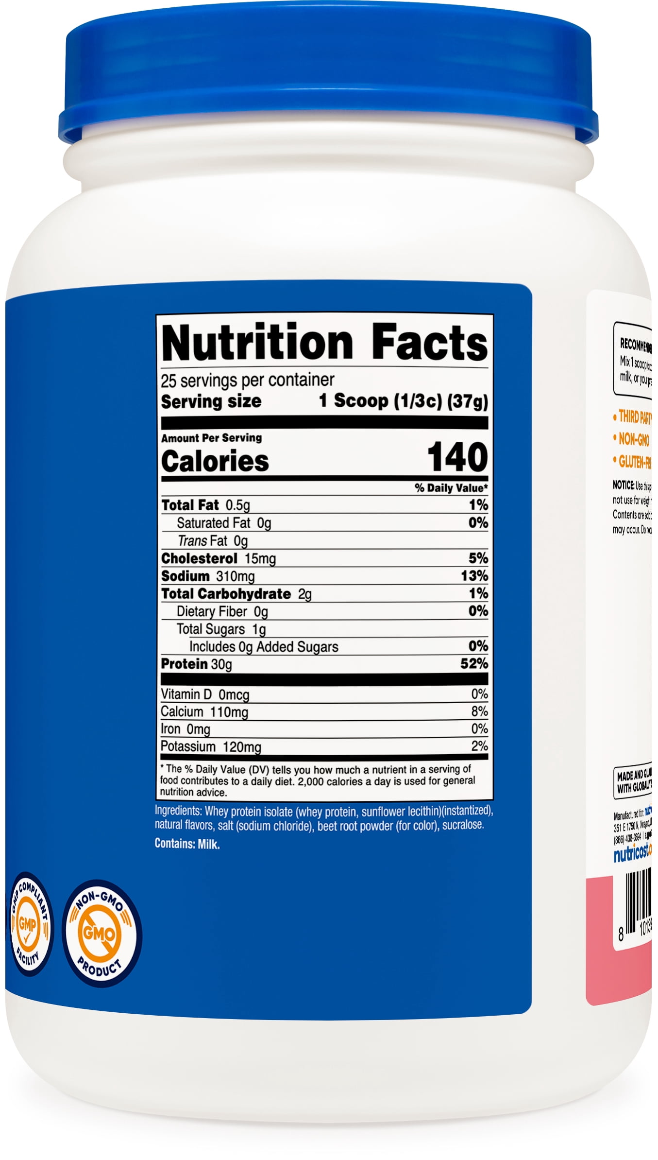 Nutricost Whey Protein Isolate Powder (Strawberry Milkshake) 2LBS