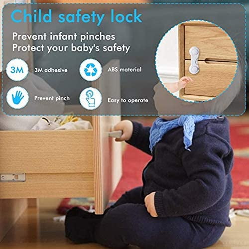 Child Safety Cabinet Locks - Baby Safety Cabinet Locks - For Toilet Lid, Cabinets, Drawers, Refrigerator, Oven, Pantry Doors to Prevent Potential Children's Opening Threat, Pack of 10 (White)