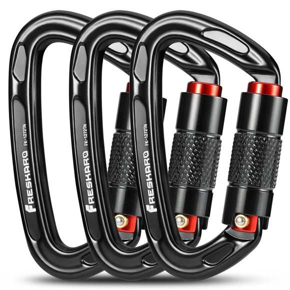 Mosquetones de escalada FresKaro 25 kN con cierre doble negro x3