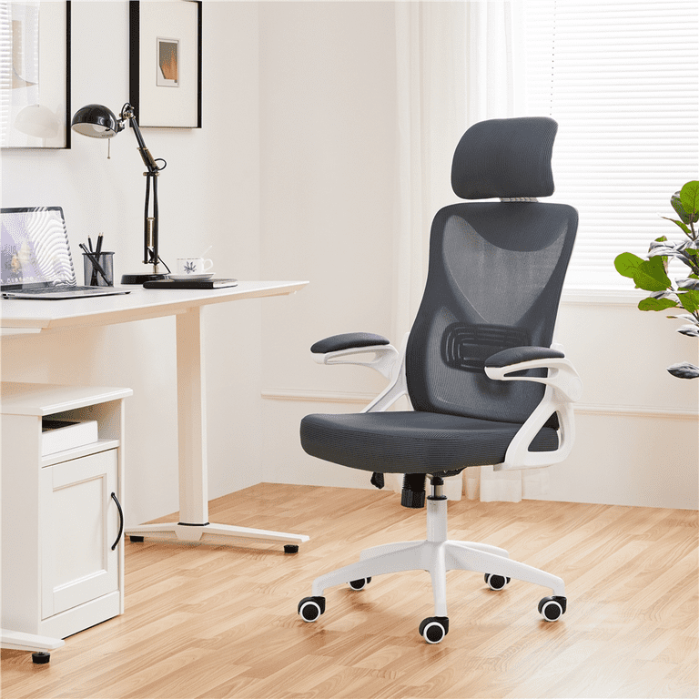 NEO CHAIR Office High Back Mesh Headrest Adjustable Height and Ergonomic  Design Home Office Computer Desk Executive Lumbar Support Padded Flip-up