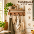 thumbnail image 7 of Wall Mounted 4-Hook Rack with Shelf, Sturdy Metal Frame Wooden Shelf, No-Drill Easy Install with Assembly Video for Home Entryway Bathroom Kitchen Storage, Brown, 7 of 7