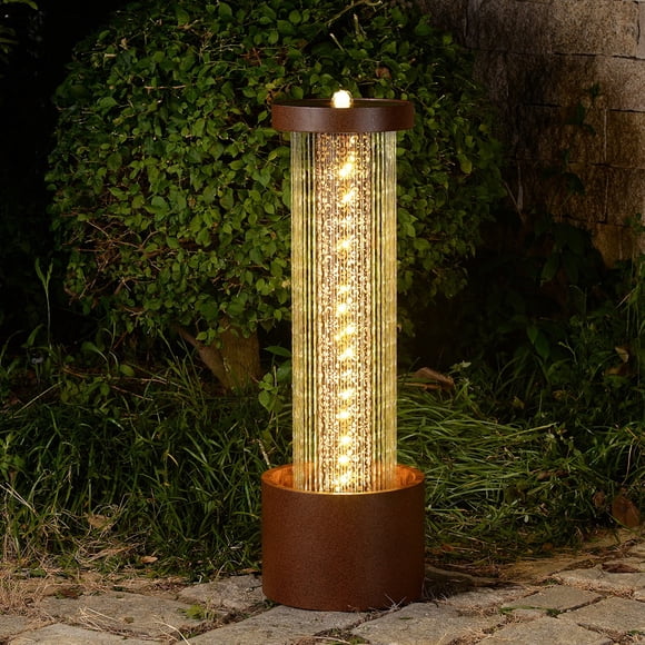 Metal Cascading Rain Water Fountain with Warm White LED Lights - Outdoor