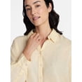 thumbnail image 5 of Time and Tru Women's Linen Blend Button Front Cropped Top with Long Sleeves, Sizes XS-XXXL, 5 of 6