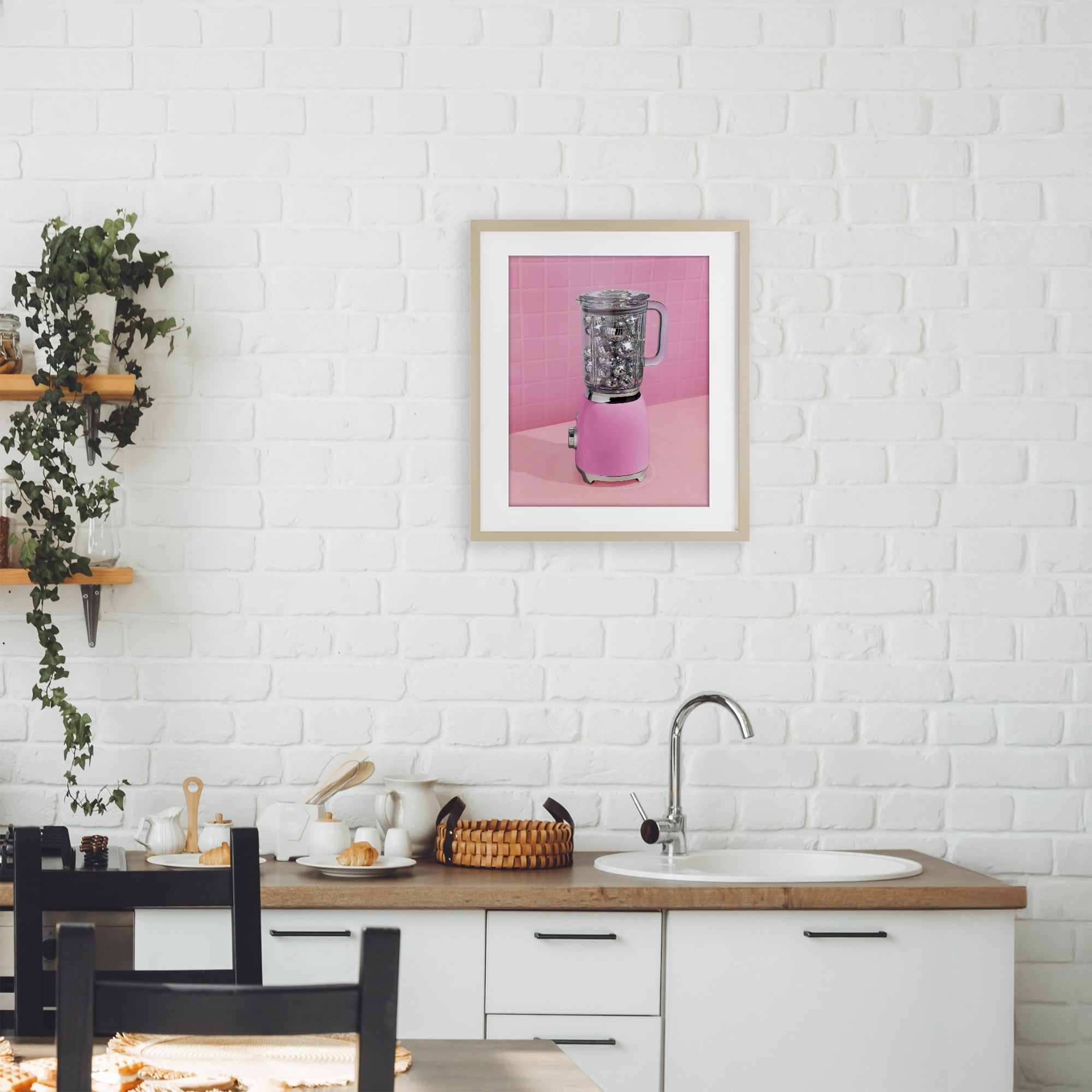 Stupell Industries Disco Drink Blender over Pink Birch Framed Print Under Glass, design by LISH Creative