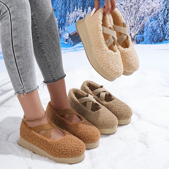 Hinvhai Women's Fuzzy Loafers Slip On Shoes Winter Comfortable Plush Lined Flat Moccasins Indoor Outdoor House Shoes Khaki 9(42)