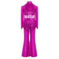 thumbnail image 4 of TSSOE Girls 2-piece Jazz Dance Outfit Shiny Sequin Tassels Latin Hip Hop Dancewear Long Sleeve Crop Top With Flared Pants Hot Pink 12, 4 of 7