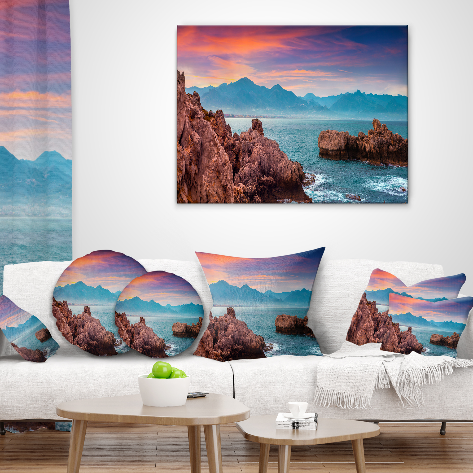 Designart Sunrise on Barbor Milazzo Panorama - Landscape Printed Throw Pillow - 18x18