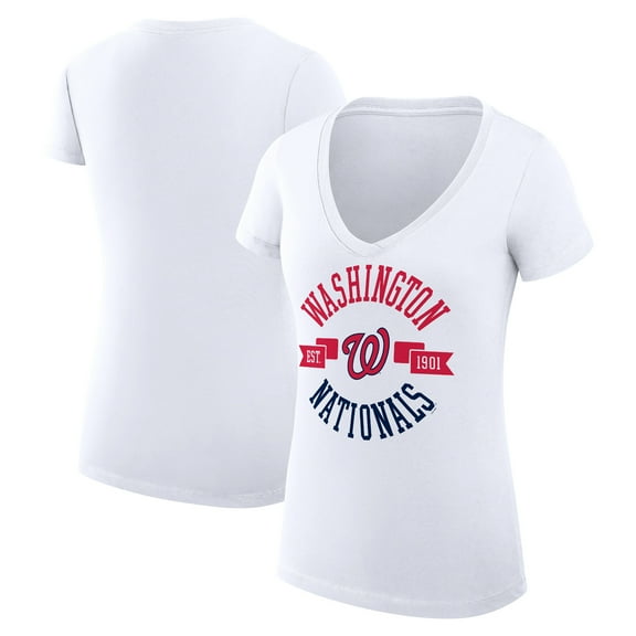 Women's G-III 4Her by Carl Banks White Washington Nationals Super-Slim Fit Lightweight City Graphic V-Neck T-Shirt