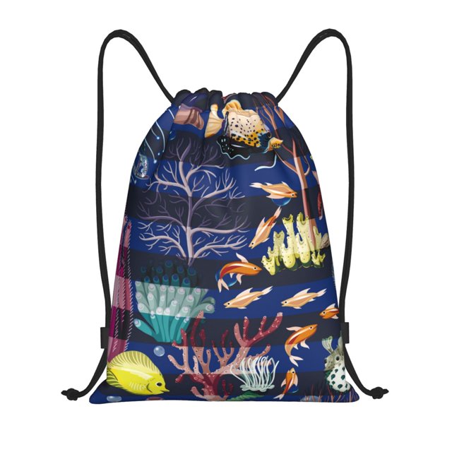 Gaeub Sea Inhabitans and Herb Drawstring Backpack Bag Sport Gym Sackpack Heavy Duty String Backpack for Men Women-Small