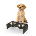 thumbnail image 4 of THE LICKER STORE Keaton 5" Small/Medium Modern Acrylic Rectangular Elevated Pet Feeder with 20oz 2-Stainless Steel Bowls, Dark Gray/Chrome, DBL2000J, 4 of 7