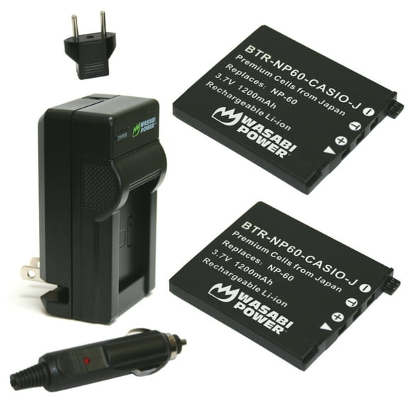 Wasabi Power Battery (2-Pack) and Charger for Casio NP-60