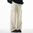 thumbnail image 4 of Men's Casual Solid Color Wide Leg Trousers Straight Fit Summer Comfortable Daily Wear Breathable Lightweight Loose Pants Men's Pants Elastic Waist Loose Fit Athletic, 4 of 5