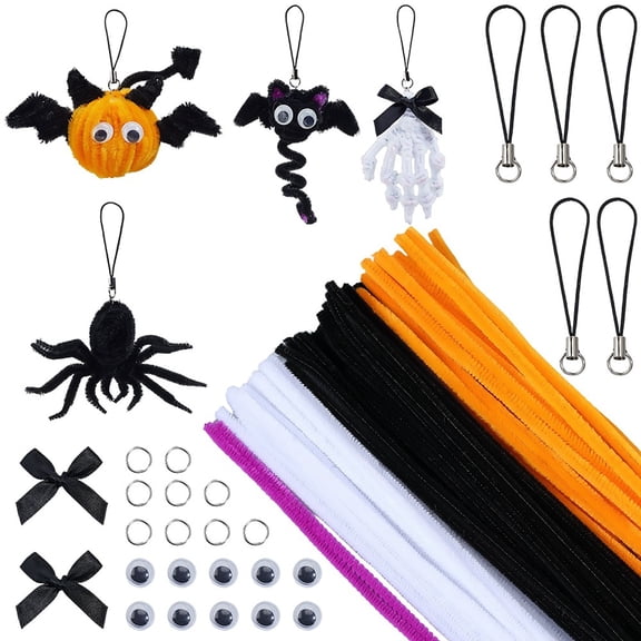 102Pcs Pipe Cleaners Pipe Cleaner Craft Kit Purple Black White Orange Chenille Stems Eyes Buttons Hanging Ornaments
