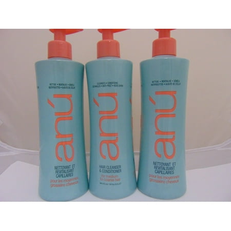 (Pack of 3) ANU shampoo hair cleanser & conditioner for MEDIUM TO COARSE HAIR
