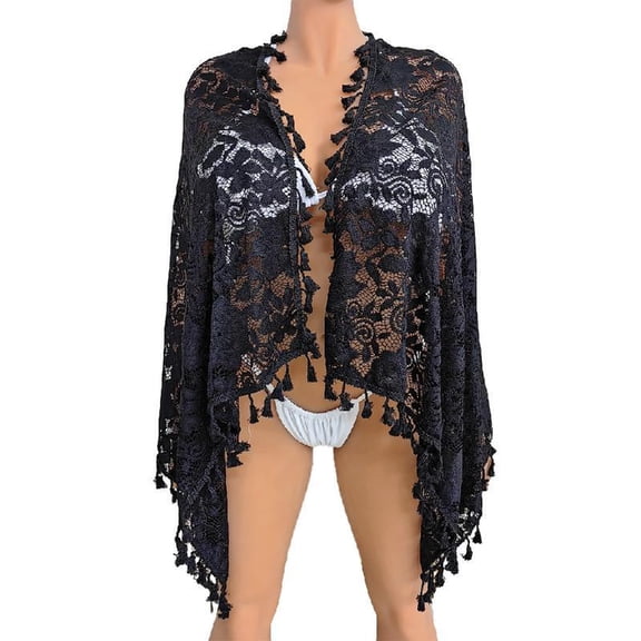 Zeiwohndc Stylish Fringe Beach Wrap Embroidered Lace Beach Wrap Swimsuit Coverup Skirt