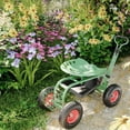 thumbnail image 2 of Chariot de Jardin Roulant – Robuste avec Siège Pivotant à 360° – Poignée Réglable, Plateau à Outils et Panier – Roues Tout-Terrain – pour Travaux de Pelouse, Patio et Cour – Vert, 2 of 6