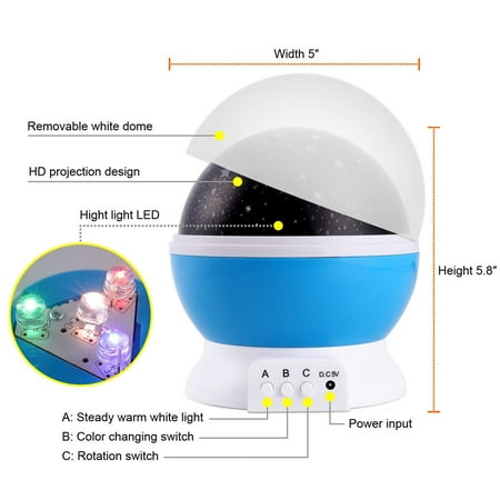 FeelGlad Night Lighting LampMoon Star Night Light Rotating Star Projector, Baby Night Light, Night Lighting Lamp 4 LED 3 Modes with USB Cable, Best for Bedroom (Best Led Projector For The Money)