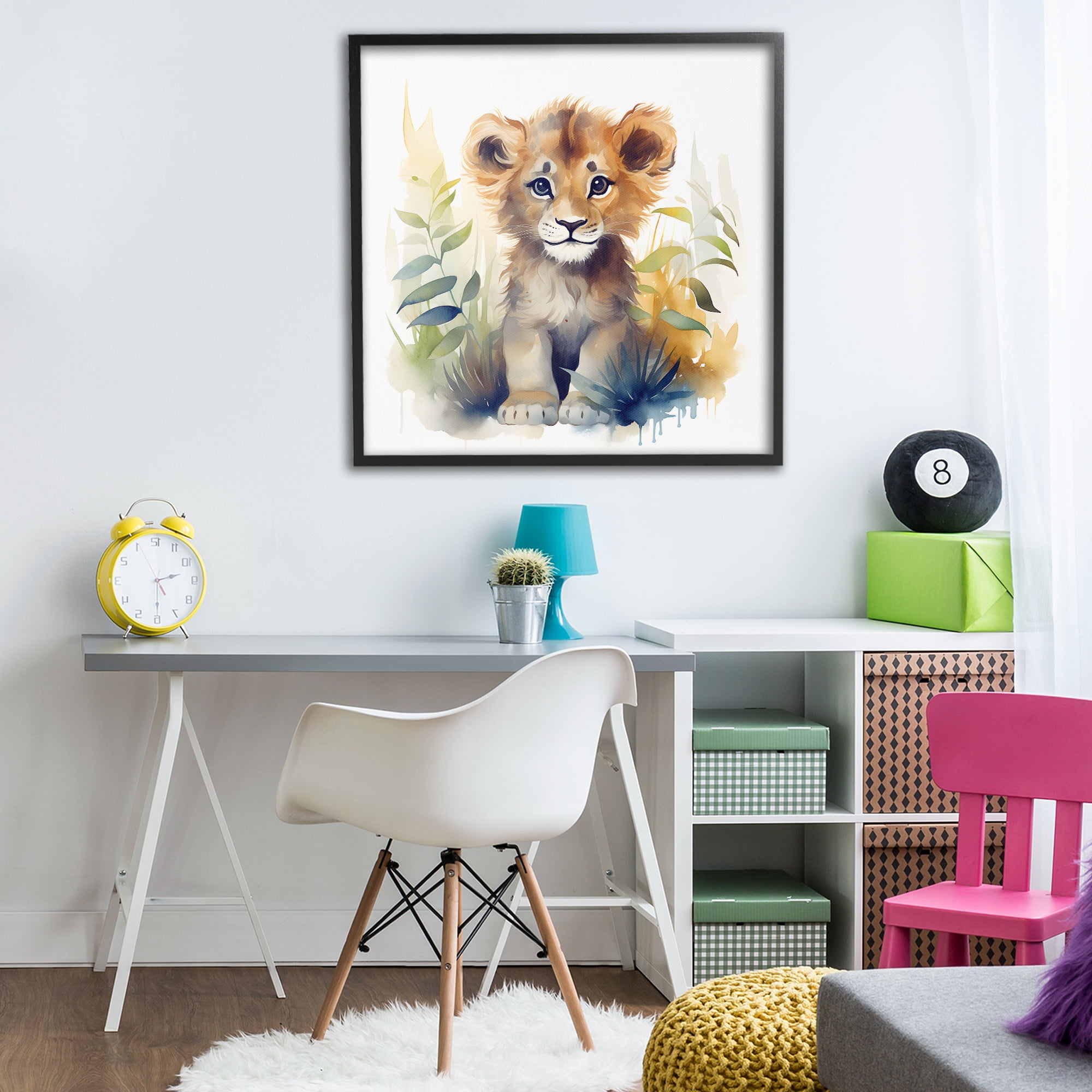 Stupell Industries Crafty Critters Lion Black Framed Giclee Art, design by Steve Hunziker