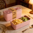 thumbnail image 7 of Pink Stackable Bento Box Japanese Lunch Box Kit with Spoon & Fork,Compartment Wheat Straw Meal Prep Containers for Adults, 7 of 7
