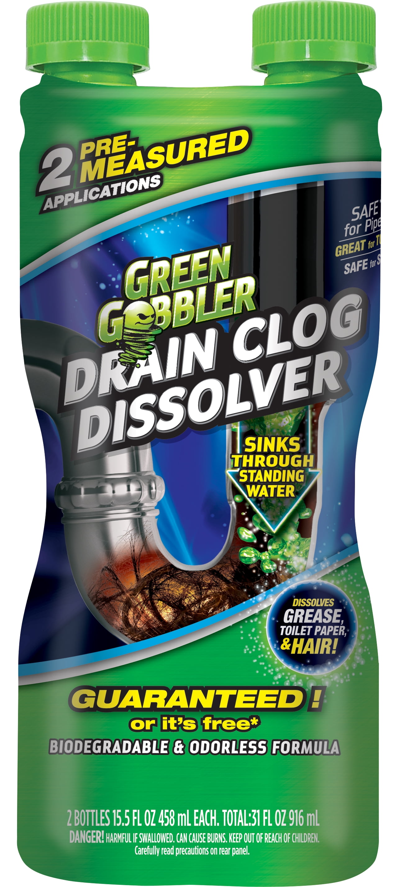 Green Gobbler Liquid Drain Clog Dissolver For Hair, Personal Care Wipes