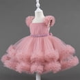 thumbnail image 2 of Birthday Party Dress for Girls, Short Sleeve Round Neck Ruffled Lace Embroidery Mesh Princess Bow Skirt in Light Blue, Size 90, 2 of 7