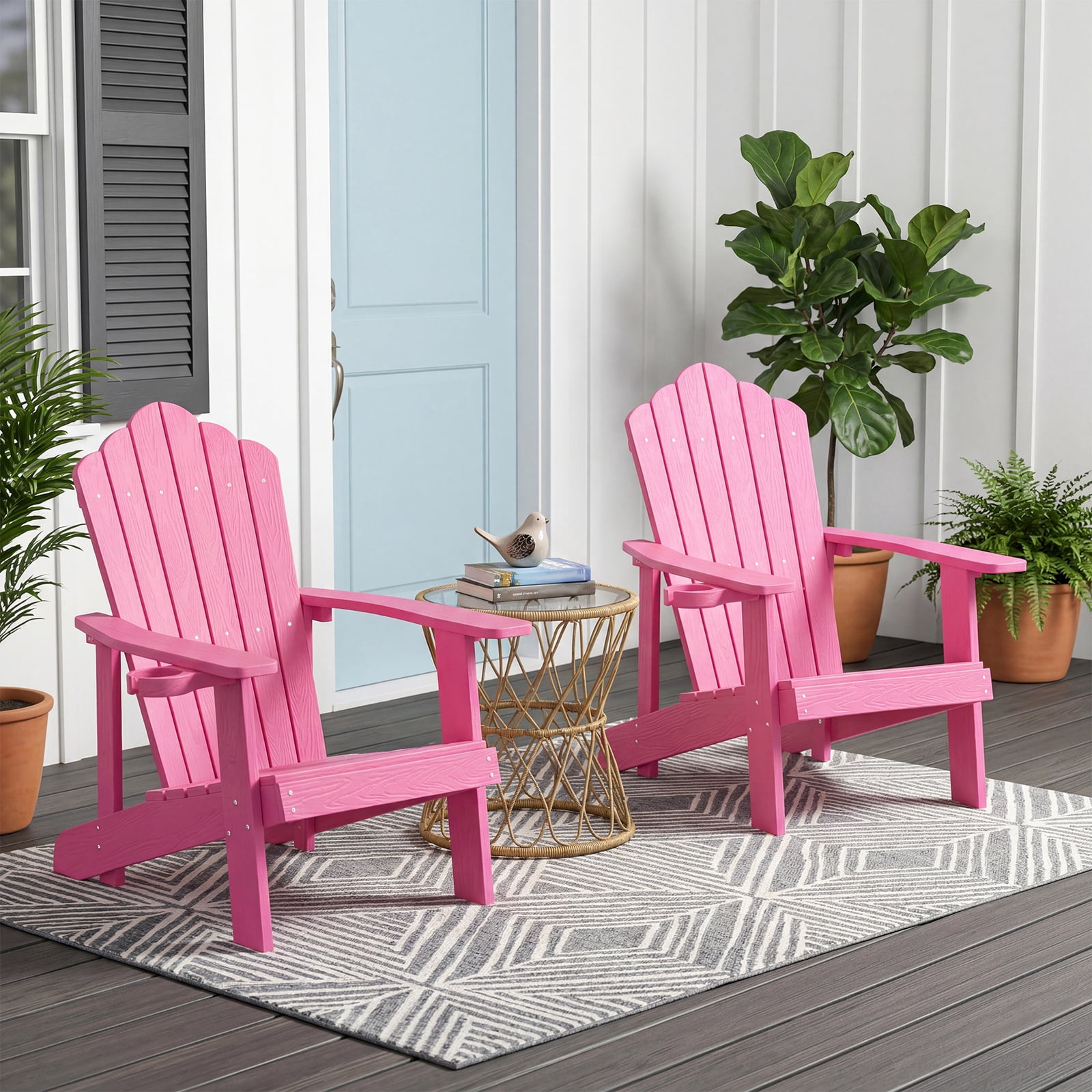 Costway Oversized Adirondack Chair,Patio Lounge Adirondack Chair with Adjustable Cup Holder Pink