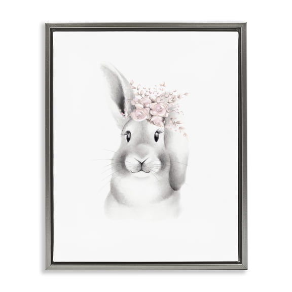 Stupell Industries Cottage Sketched Fluffy Bunny Flowers Gray Floating Frame Canvas Art, 17 x 21, by Studio Q
