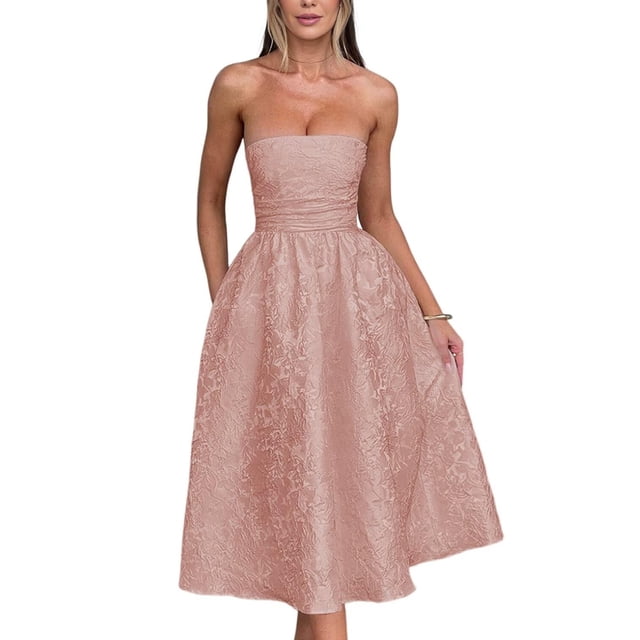 Vestido EEMEII de verano sin tirantes para el regreso a casa con bolsillos, color rosa empolvado