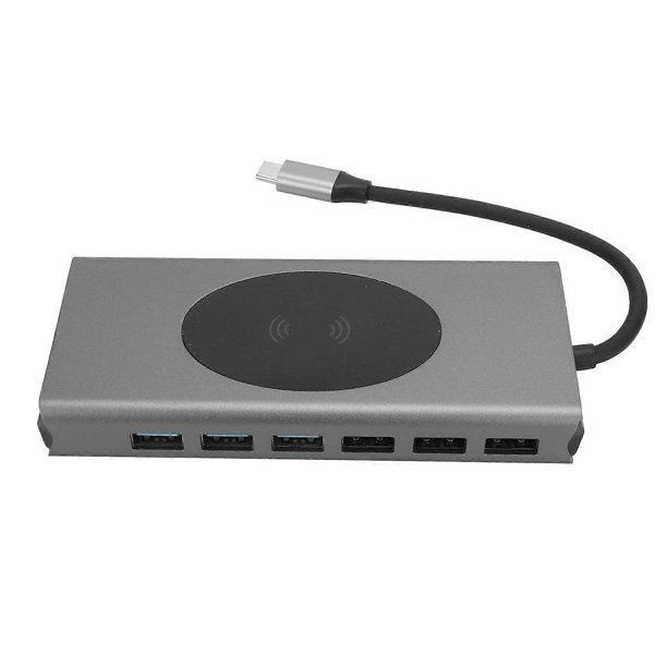 15-in-1 4K 30Hz High Definition Docking Station, High-Speed Wireless Charging, 10W Multi-Port USB C Hub, Grey