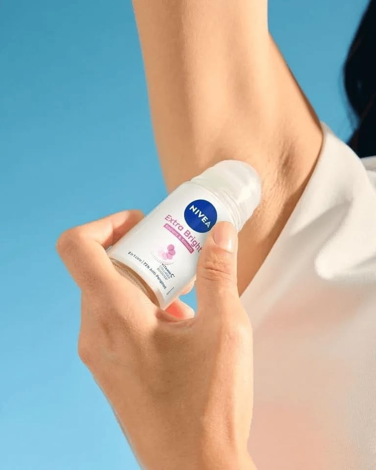 Nivea Extra Bright Roll On Deodorant with Vitamin C Collagen Booster - Alcohol-Free, 72HR Odor Protection, Smooth & Bright Skin, 50ml, 1.69oz, Pack of 12