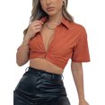 thumbnail image 4 of Txlixc Blusa de mujer, blusa de botón plano, blusa de ombligo de mujer Txlixc  moda, 4 of 6