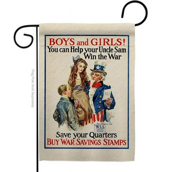 US Brotherhood G183048-BO 13 x 18.5 in. Uncle Sam Win the War Garden Flag with Armed Forces Service Double-Sided Decorative Vertical Flags House Decoration Banner Yard Gift