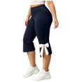 thumbnail image 3 of HAiming Plus Size Capri Pants for Women Bow Side Slit Slim Elastic Waist Solid Color Casual Pants Workout Pants, 3 of 9