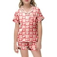 thumbnail image 2 of Toddler Kids Satin Pajamas Set Valentines Day Short Sleeve Button-Down Sleepwear Pjs For Girls Girls Silk Pajamas Red 3 Y-4 Y, 2 of 4