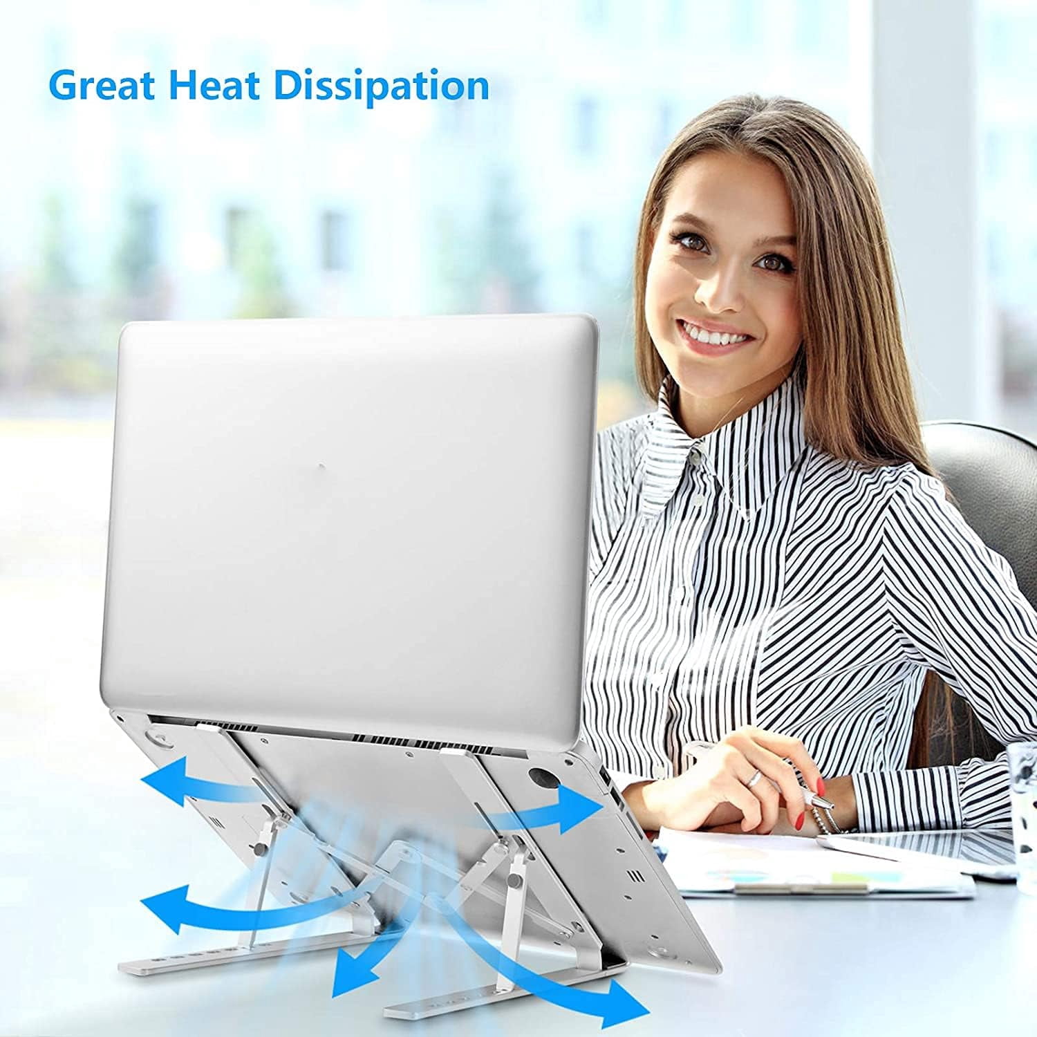 Laptop Stand for Desk, Ergonomic Design Adjustable Aluminum Foldable Portable Computer Stand, Compatible with MacBook Air Pro, HP, Lenovo, Dell, More 10-15.6”Inch and Tablets (Silver)